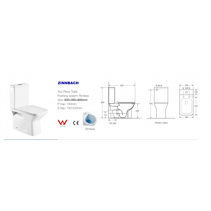 Унитаз-компакт безободковый WW ZINNBACH 001 GL-WT
